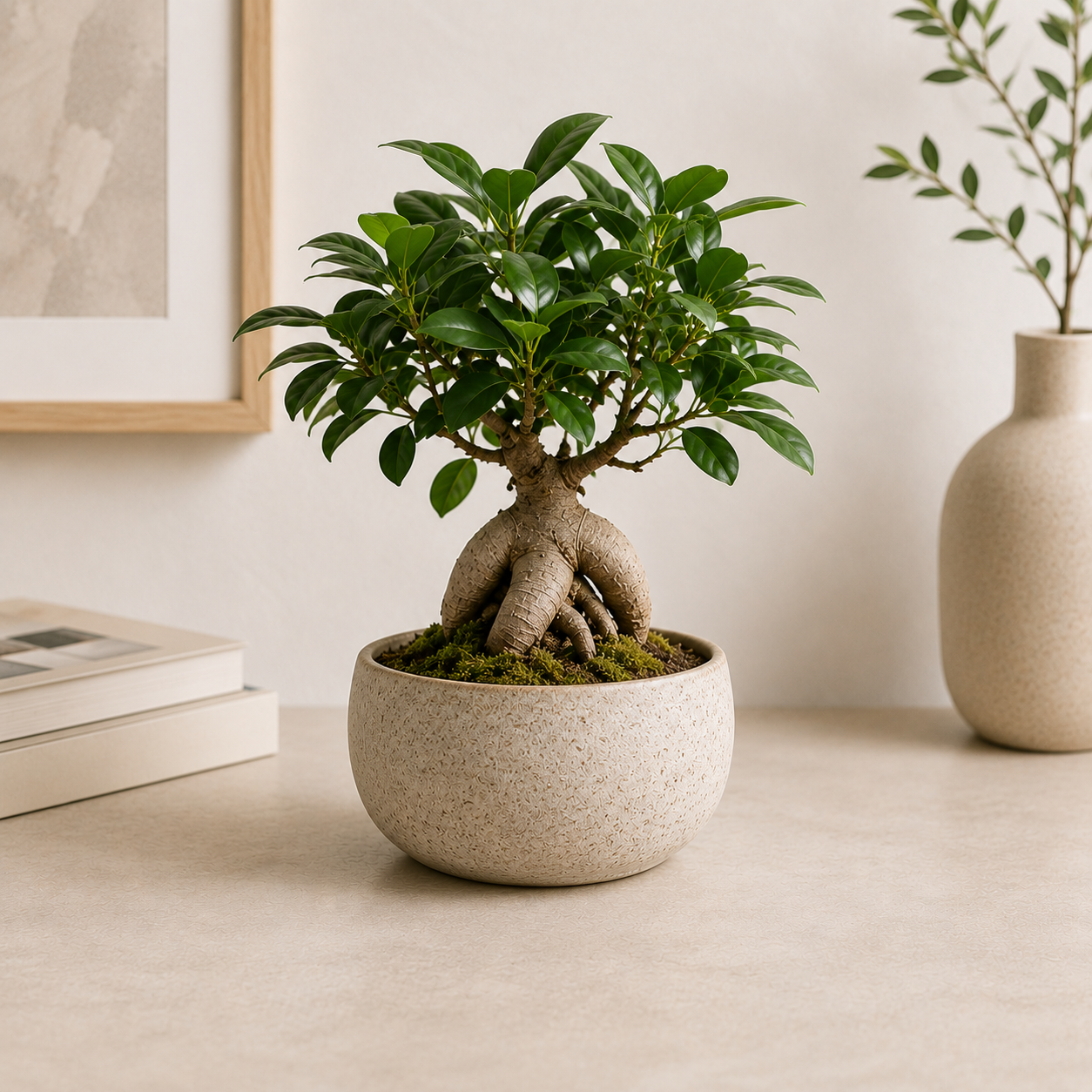 Bonsai-Ficus im Steinguttopf